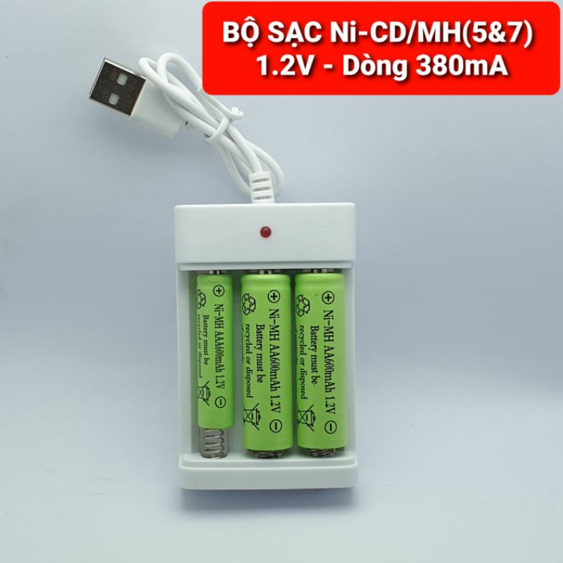 Achun.vn - BỘ SẠC PIN NI-CD/MH AA/AAA - 1.5V - 380mA Sạc dòng pin số 5 và 7