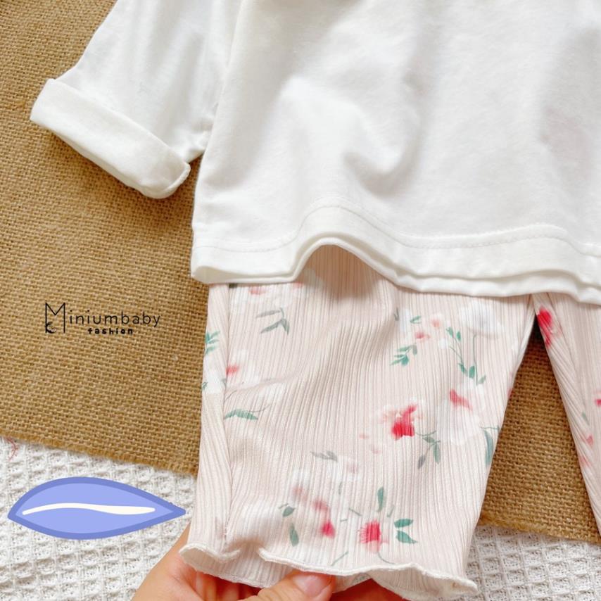 Bộ đồ dài tay cổ bèo quần dài in hoa thu đông cho bé gái chất liệu 100% cotton, quần áo trẻ em MiniumBaby-SB1280