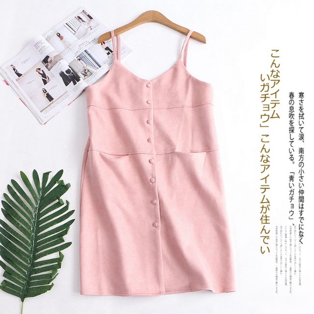 Váy 2 dây da lộn cài cúc xuất Hàn (có sẵn) | BigBuy360 - bigbuy360.vn