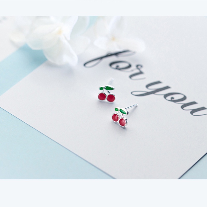 Bông Tai Hình Quả Cherry Hai Màu Sắc Xinh Xắn Cho Nữ