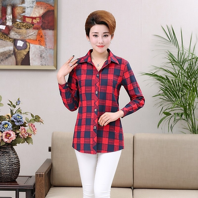BN♚✗Quần áo trung niên☌◆Áo sơ mi nữ niên có chứa dài tay mùa hè cotton, kẻ sọc mỏng, cho người mẹ [3 tháng