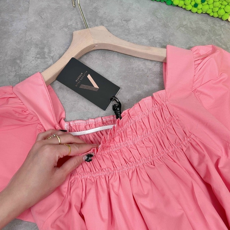 Đầm babydoll nơ lưng tay phồng