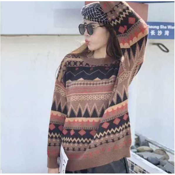 Áo Len Nữ Thổ Cẩm Họa Tiết Vintage Siêu Xinh- LENTHOCAM