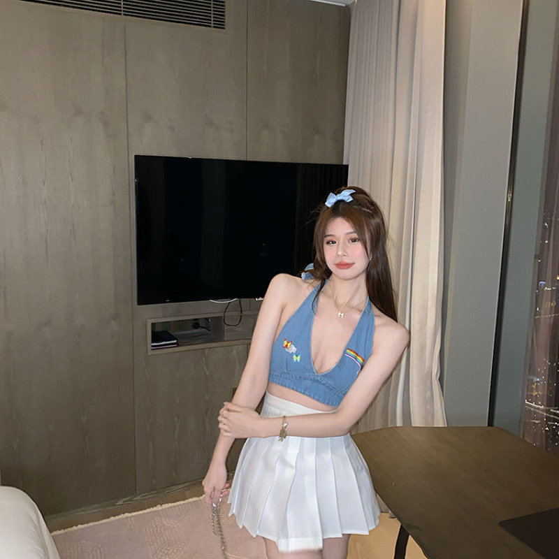 Áo Tank Top Denim Thiết Kế Cổ Chữ V Quyến Rũ