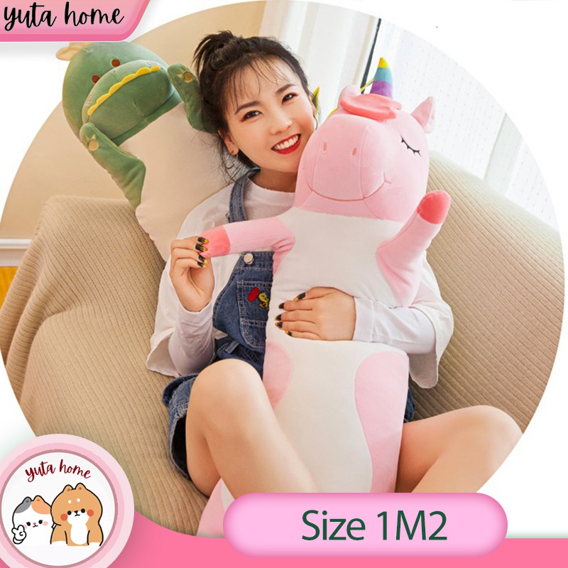 Bộ Gối Bông Gấu Bông Kỳ Lân Unicorn Và Khủng Long Size 1M2 Siêu Lớn Vải Nhung Mềm Mịn Bông Gòn Êm Ái Yuta Home