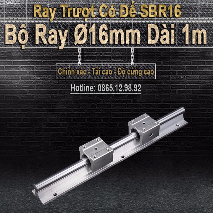 Thanh Ray Trượt Nhôm Ø16 Mạ Crom Chống Rỉ (Gồm: 1 Thanh Ray SBR16 Dài 1m + 2 Ổ Bi) Chịu Tải Cao Trượt Trơn Êm Chính Xác