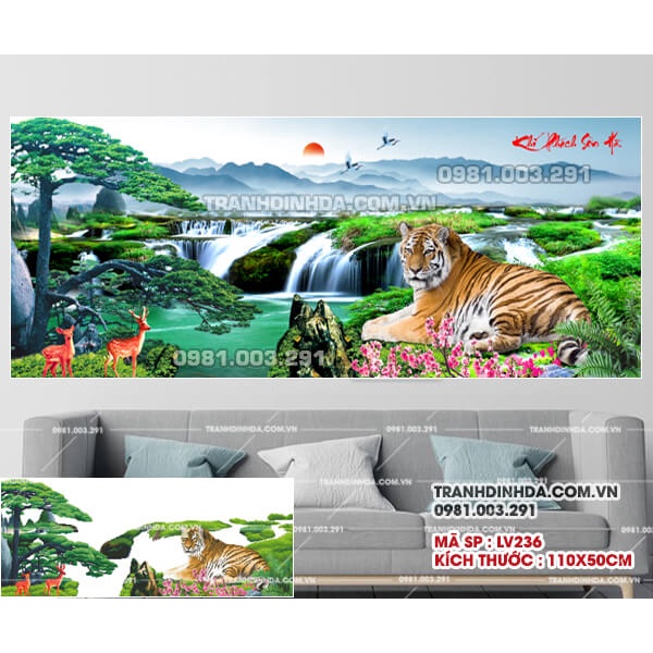 Tranh gắn đá hổ khí phách sơn hà KT:110x50cm,tranh đính đá chưa gắn