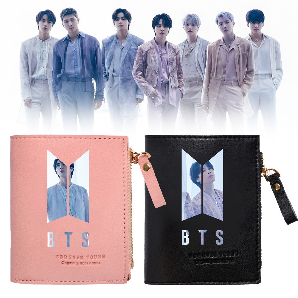 Ví Da PU Ngắn Đa Năng In Hình Thành Viên Nhóm Nhạc Bts Yet to come SUGA V JIMIN Có Khóa Kéo Giá Đỡ
