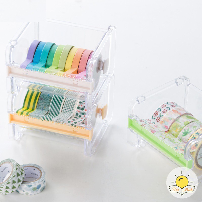 Hộp cắt washi tape trong suốt cỡ lớn gồm 2 dao cắt tiện ích C03