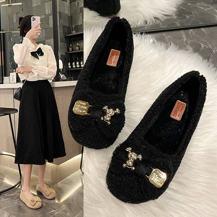 Giày Lông Lót Lông Cừu Phong Cách Mới Mùa Thu Đông Ấm Áp Cho Nữ