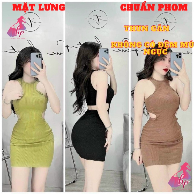 Váy đầm khoét hở eo lưng nữ 3 lỗ sát nách dáng ngắn ôm body thun gân mịn dự tiệc sang chảnh thời trang sexy VD228