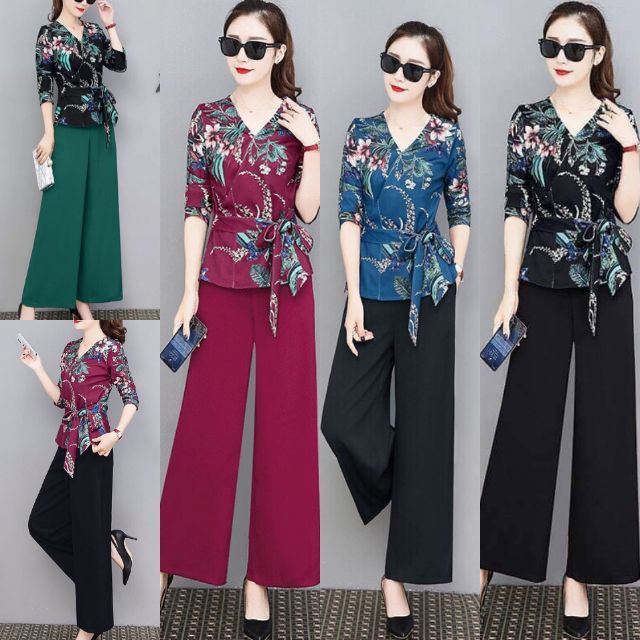 SET BỘ ÁO VOAL HỌA TIẾT QUẦN ỐNG RỘNG SANG TRỌNG CÓ SIZE LỚN 3XXL - HÀNG NHẬP KHẨU