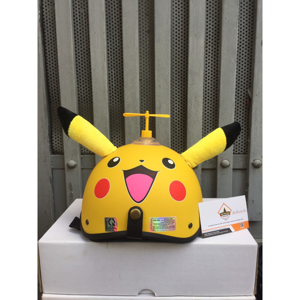 Mũ Nón Bảo Hiểm Nửa Đầu 1/2 Pikachu Kèm Tai + Chong Chóng và Kính Phi Công Chống Tia UV|Mũ Nhựa ABS Độ Bền Cao