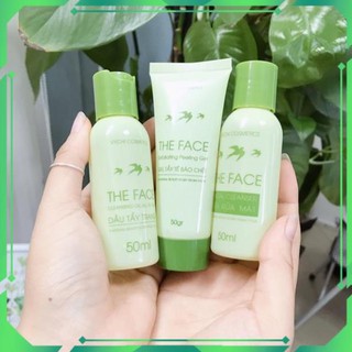 Bộ ba SKINCARE SỮA RỬA MẶT/GEL TẨY TẾ BÀO CHẾT/DẦU TẨY TRANG THEFACE-VYCHI chai nhỏ 50ml