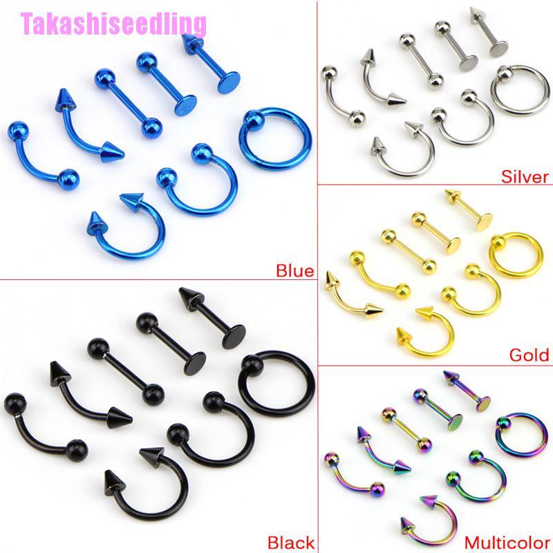 Bộ 8 Khuyên Tai / Mũi / Môi Bằng Thép Không Gỉ 16g