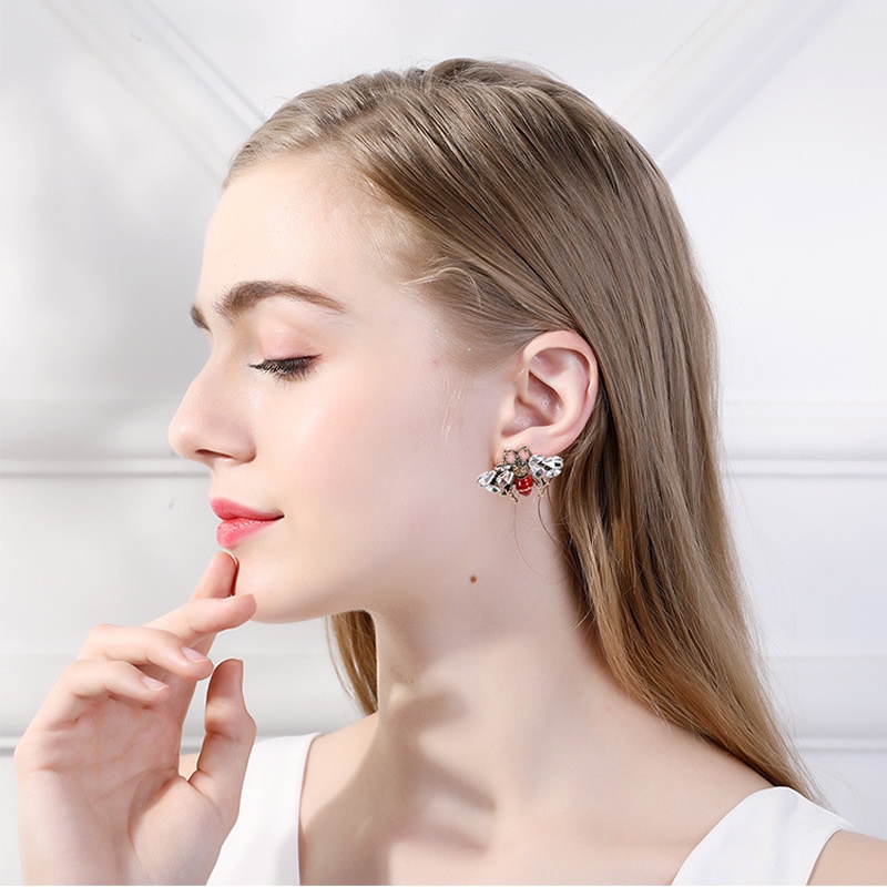 PINKDUDU Bông Tai Hình Chú Ong Đính Đá Bằng Hợp Kim Sáng Tạo Thời Trang Cho Nữ PD618