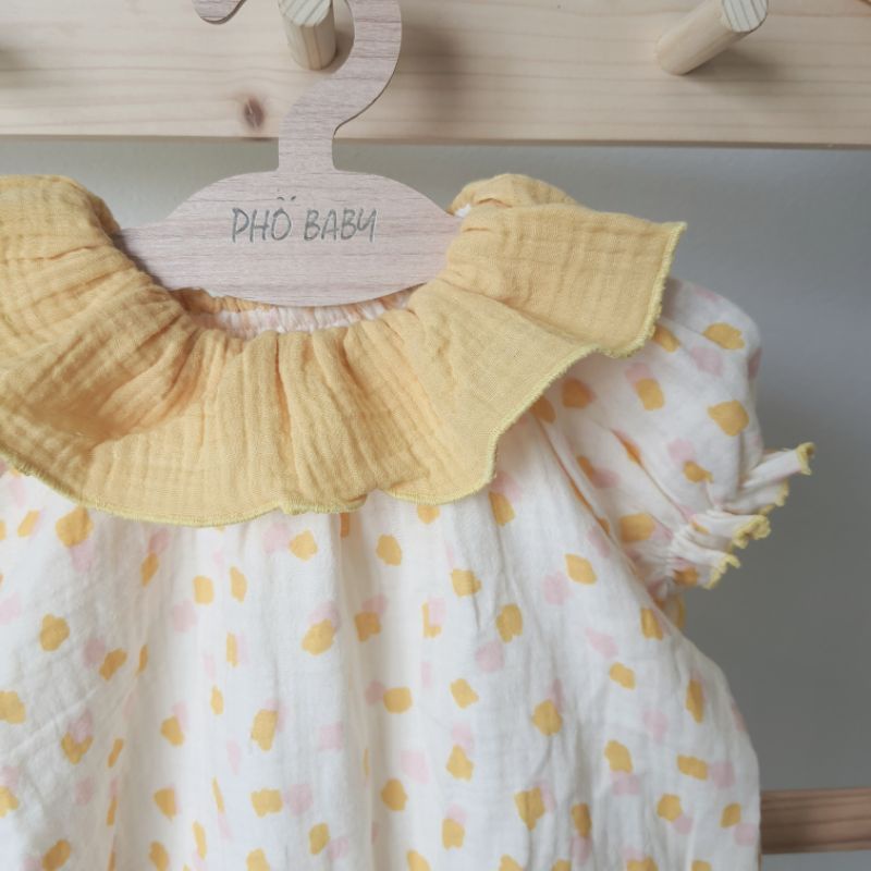 bộ liền thân xô muslin bèo cổ đáng yêu