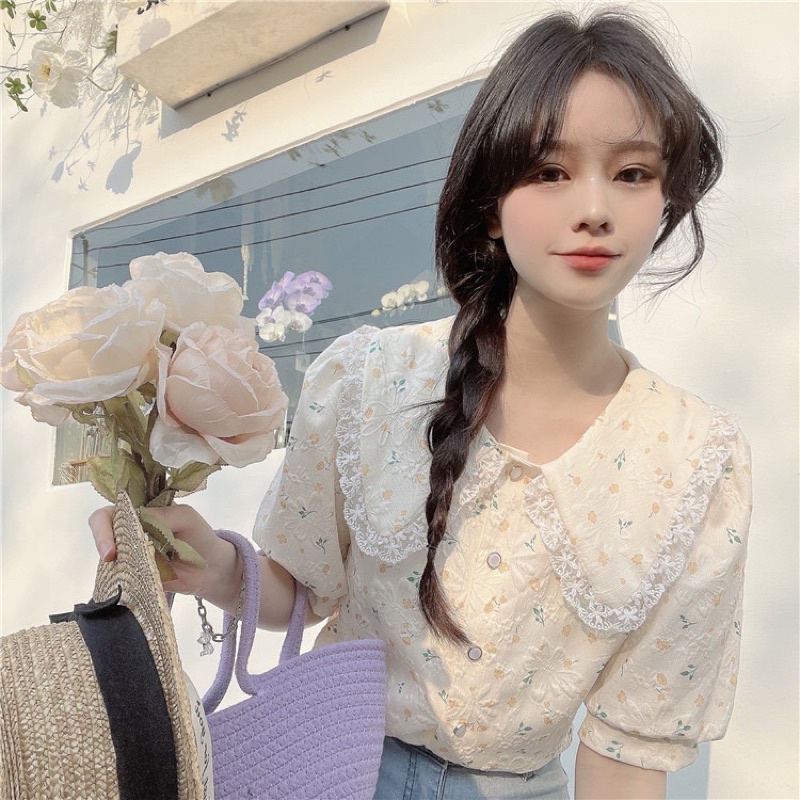 Áo Tay Bồng Hoa Nhí Phong Cách Pháp Nhẹ Nhàng Size XS S M