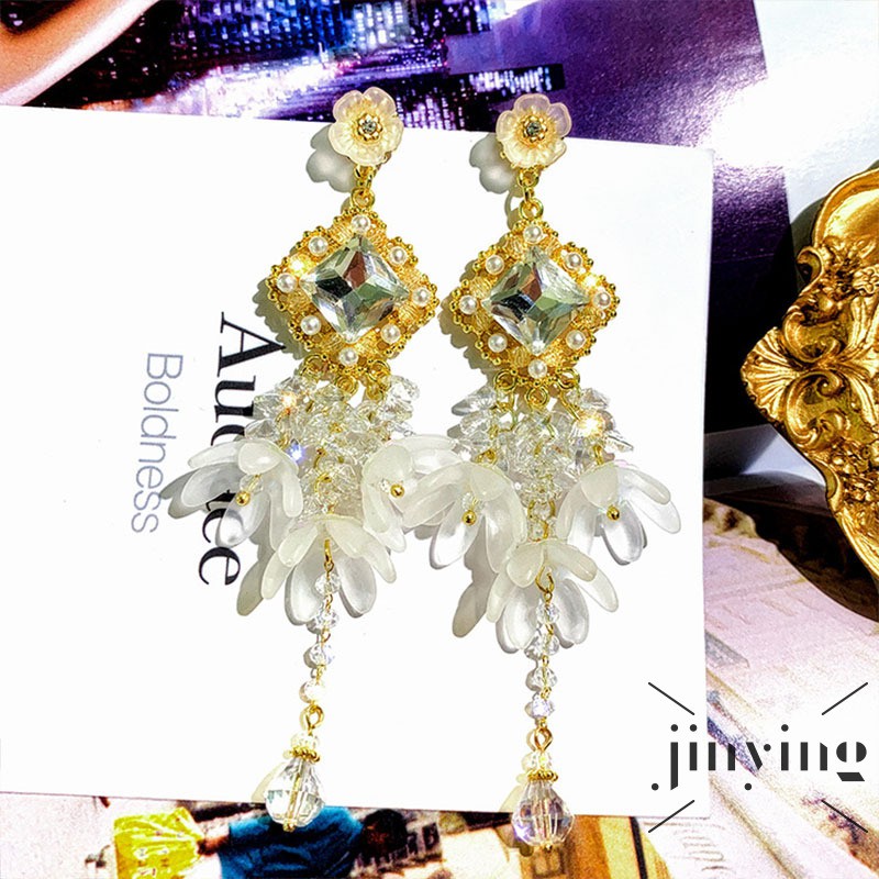 GETNOIVAS Korean Style Long Tassel Set Auger Earrings Flowers Eardrop Personality and Fashion Earrings for Women