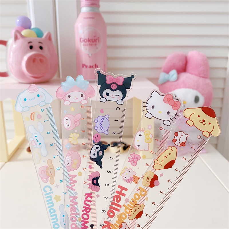 SANRIO Thước Kẻ Thẳng 15cm Bằng Acrylic Trong Suốt Họa Tiết Hoạt Hình Dễ Thương Cho Học Sinh