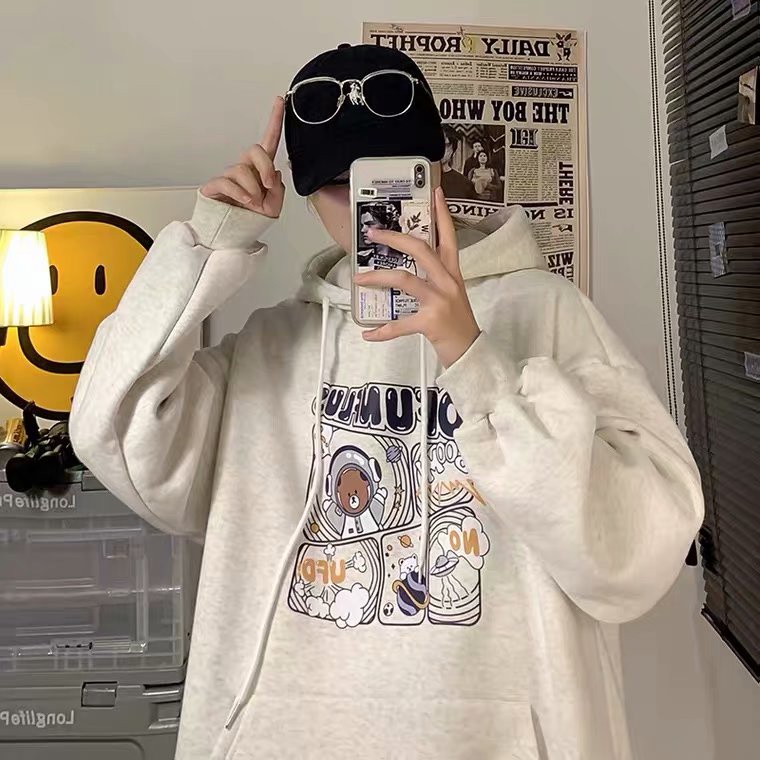 Áo hoodie dáng rộng in họa tiết hoạt hình phong cách Nhật Bản thời trang cho nam và nữ kích thước M-5XL