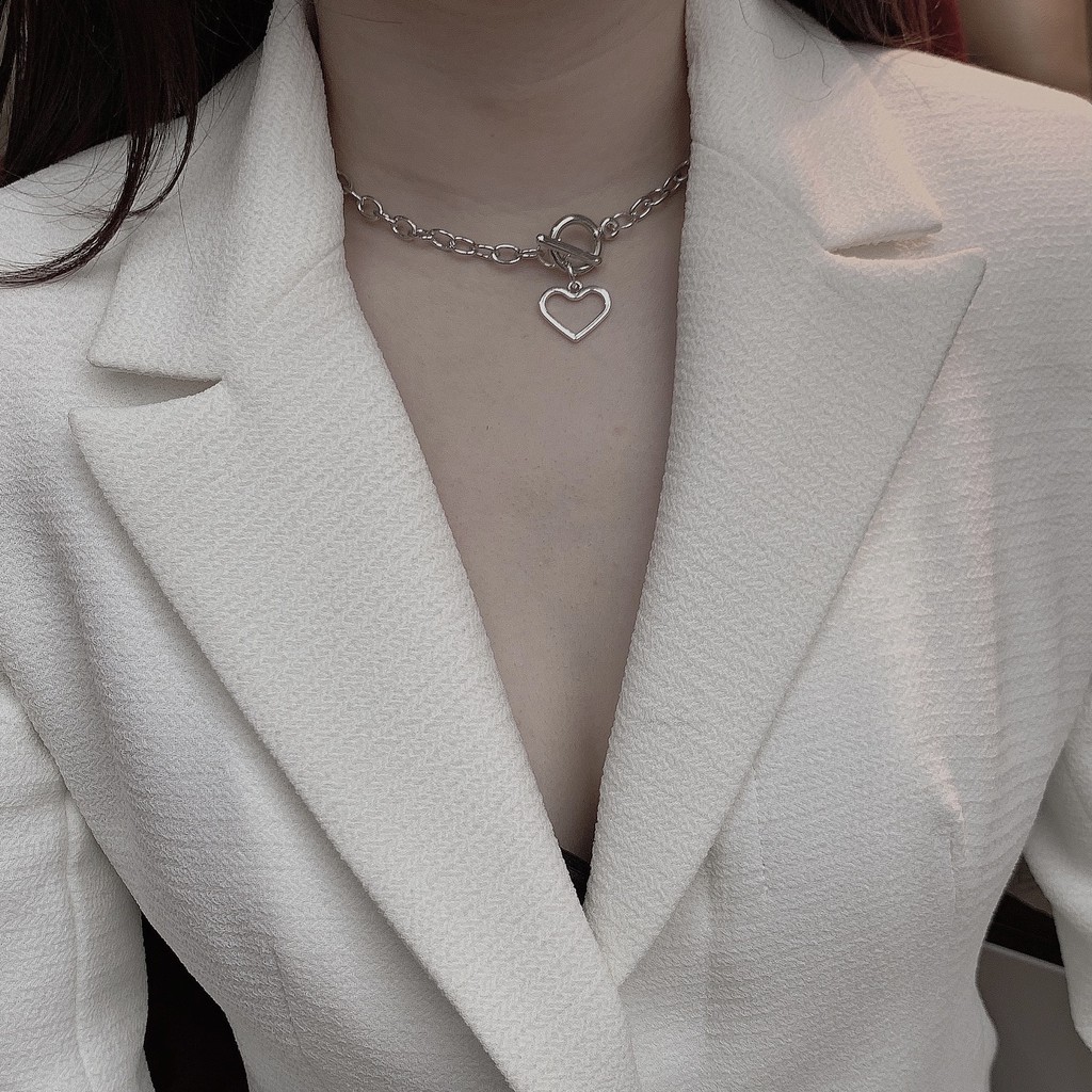 [Xả kho] Vòng cổ choker titan mặt trái tim dây xích cho nữ - dây chuyền hợp kim trang sức phụ kiện Hades.js