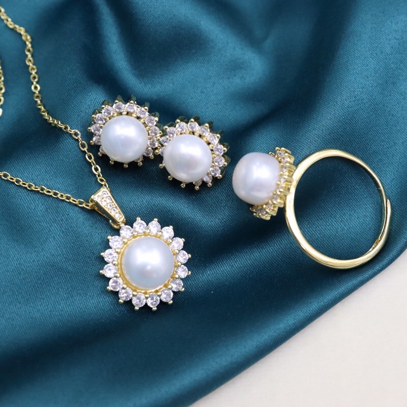 Bộ 3 món trang sức bạc đính hạt 9lysang trọng