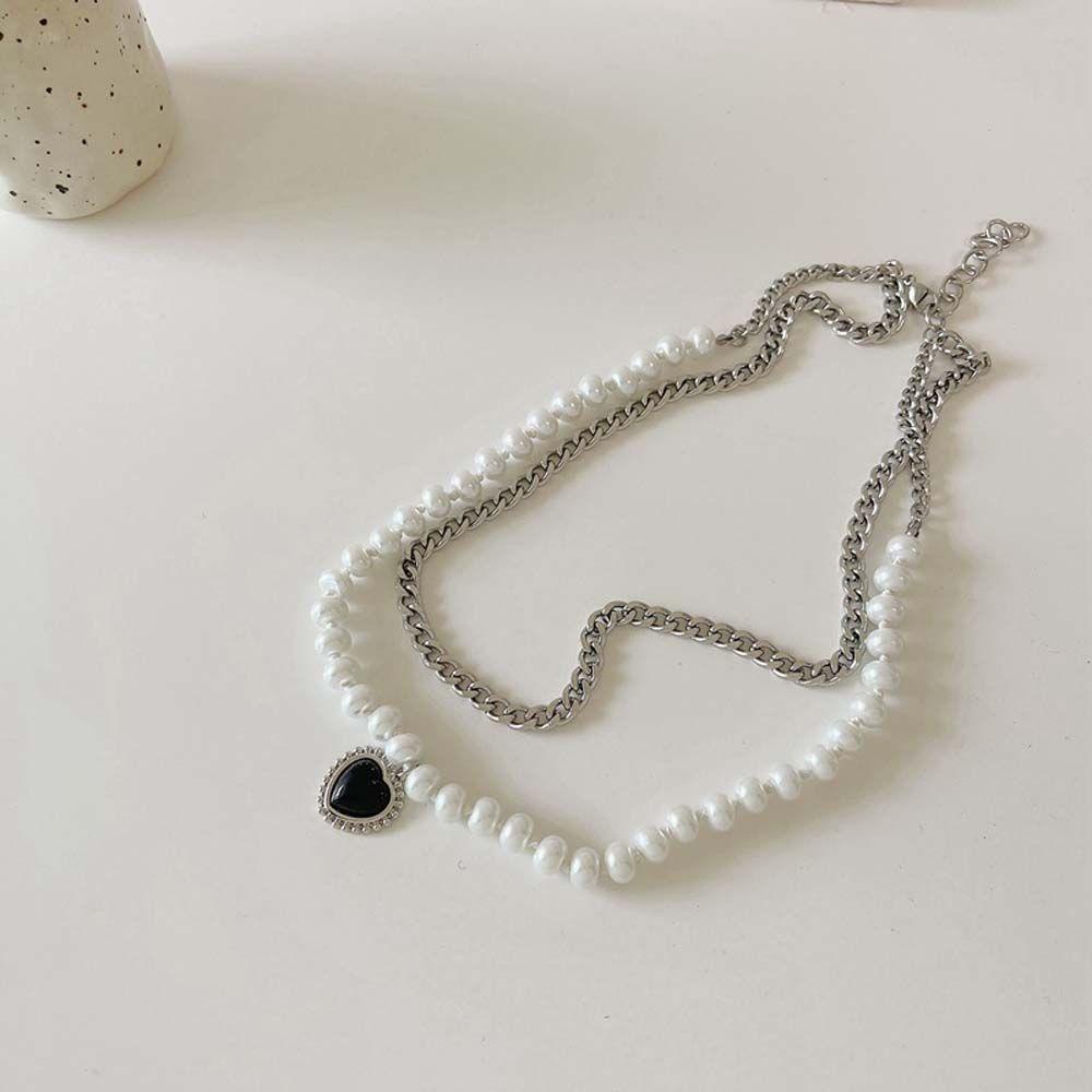 Dây Chuyền Mặt Hình Trái Tim Màu Đen Thời Trang Cho Nữ Dây Chuyền Hai Lớp Thời Trang Dành Cho Nữ