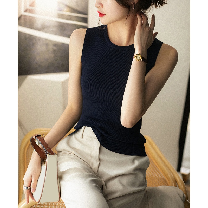 Áo Len Không Tay Cổ Tròn Màu Sắc Đơn Giản Thời Trang Mùa Hè Cho Nữ