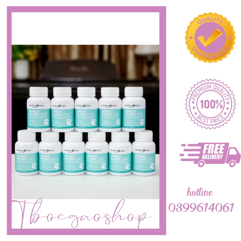 Viên uống bổ não Healthy Care Ginkgo Biloba 2000mg nội địa Úc 100 viên giúp giảm căng thẳng, tăng trí nhớ