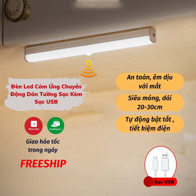 Đèn Cảm Biến Đèn Led Cảm Ứng Chuyển Động Dán Tường Sạc Kèm Sạc USB NĂNG LƯỢNG MẶT TRỜI ASAKI