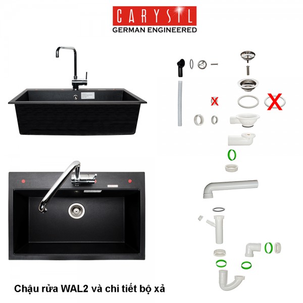 Chậu rửa chén đá CARYSIL WAL2 , công nghệ Đức, bảo hành 05 năm