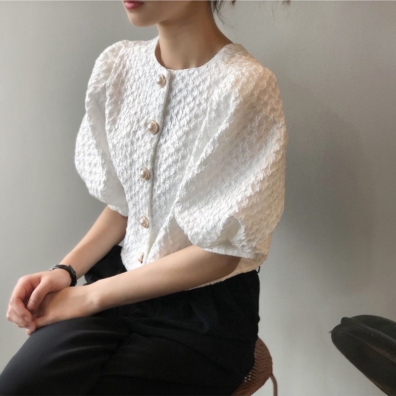 Áo croptop nữ DVT hàng VNXK, thiết kế tay phồng cao cấp, cổ tròn, chất liệu thoáng mát, dễ phối đồ