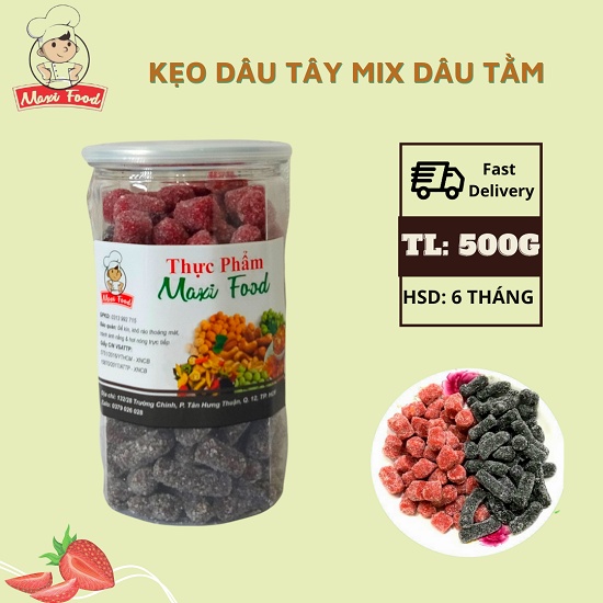 Kẹo Dâu Tây Mix Dâu Tằm Đặc Sản Đà Lạt Maxifood 500g