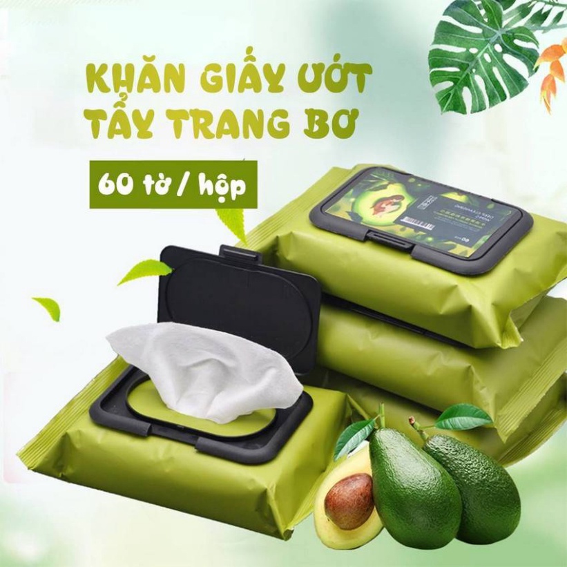 Khăn giấy ướt tẩy trang khăn tẩy trang tinh dầu bơ sạch sâu an toàn cho da 60 miếng KABA