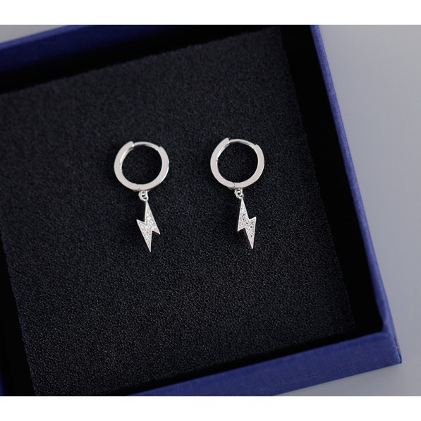 Khuyên tai tròn nam nữ bạc mạ vàng hình tia chớp đính đá cá tính, unisex| HARMONY ACCESSORIES KN20