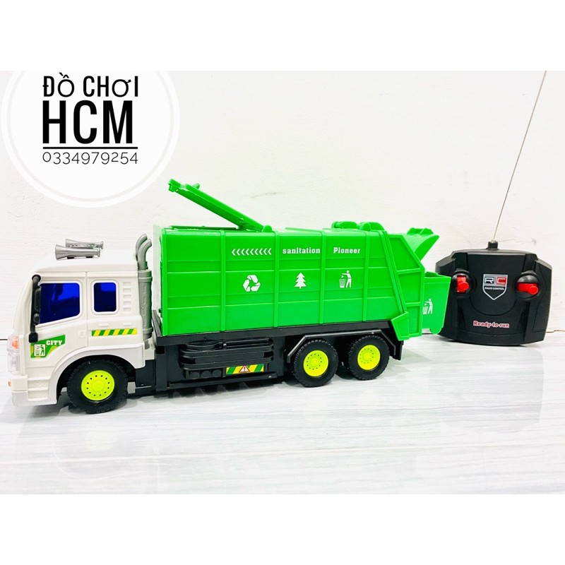 Đồ chơi xe đổ rác điều khiển từ xa có đèn dành cho bé thích khám phá xe mô hình, xe công trình