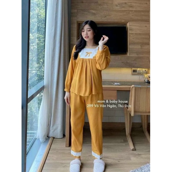 (Xả kho bộ dài lụa hè) Bộ bầu Dài lụa Hàn và cho con bú khoá kéo