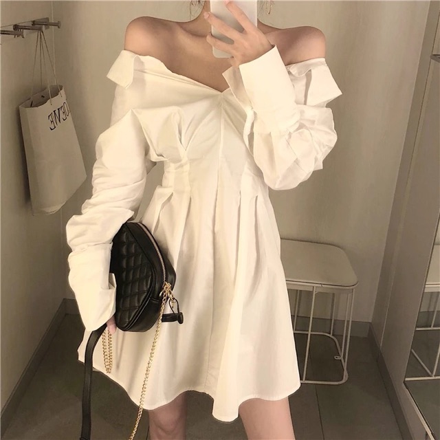 Váy sơ mi chiết eo dáng xoè mặc được hai kiểu