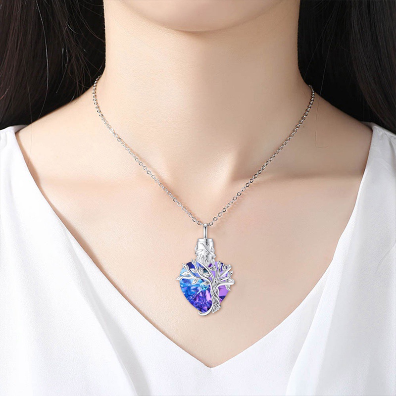 Vòng cổ bạc mặt hình trái tim đính đá pha lê tím sang trọng cho nữ
