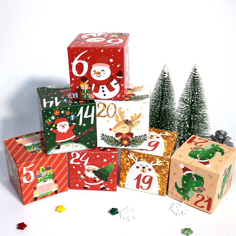 Set 24 Hộp Giấy Đựng Kẹo Phong Cách Giáng Sinh