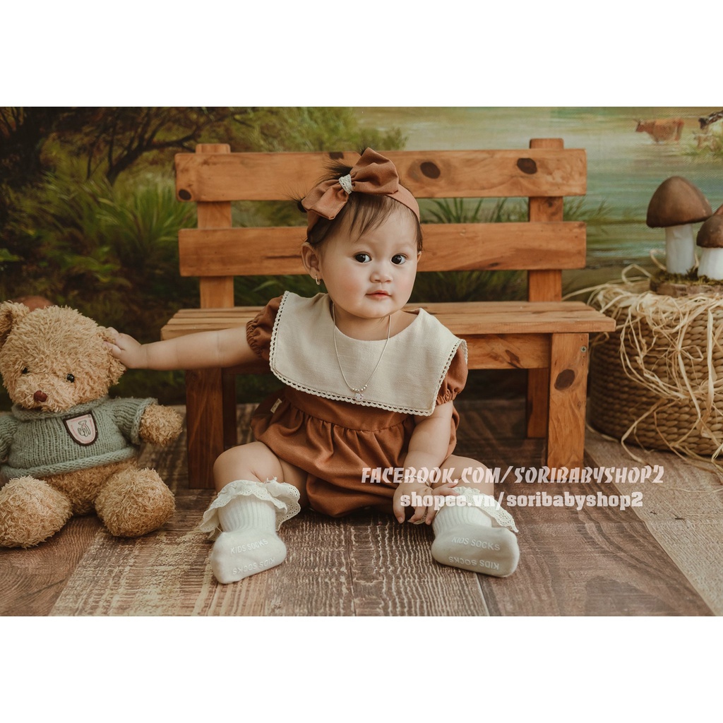 Trang phục vintage body cho bé gái kèm nơ