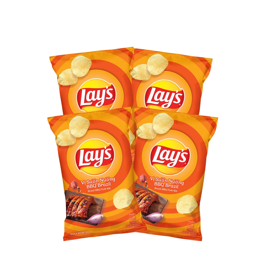 Combo 4 Snack Khoai Tây Lay's vị Sườn Nướng BBQ Brazil 95g/gói