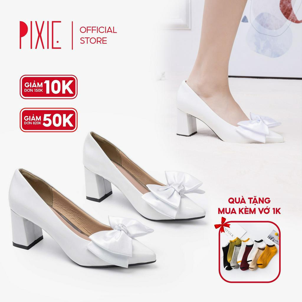 Giày Cao Gót 6cm Da Bóng Phối Nơ H039 Pixie
