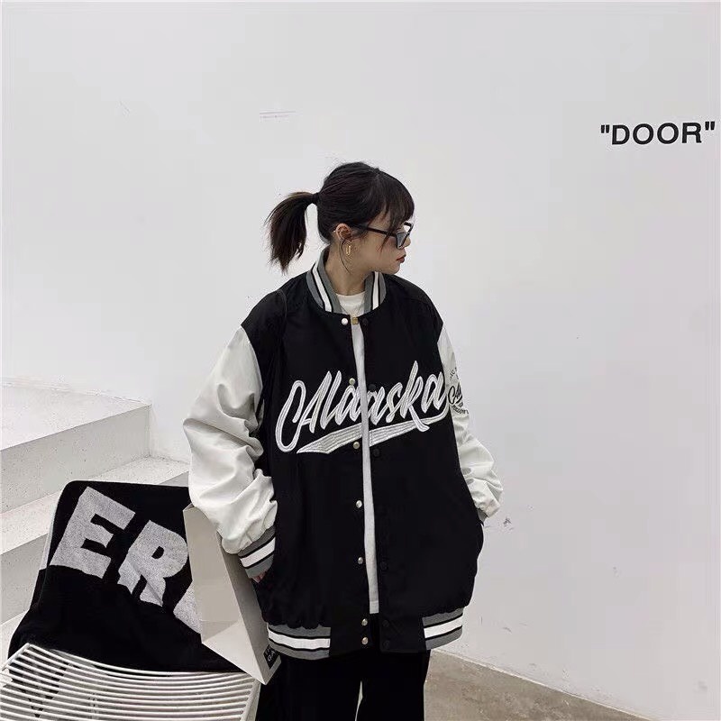 Áo khoác bomber nỉ dù form rộng thêu Alaska áo khoác nam nữ unisex Mophus MB008