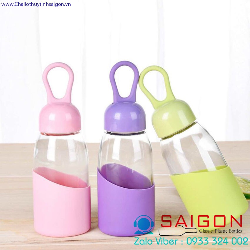 Set 04 Chai Thủy Tinh Giọt Nước Silicon 350ml