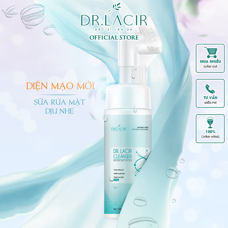 Combo sữa rửa mặt dịu nhẹ cho da nhạy cảm Dr.Lacir Cleanser chai 150ml và Toner cốt yến saffron DR.LACIR 10ml