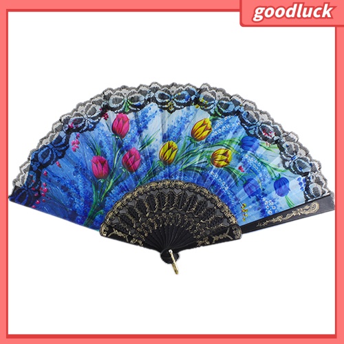 Quạt xếp cầm tay vải ren hoa phong cách Tây Ban Nha