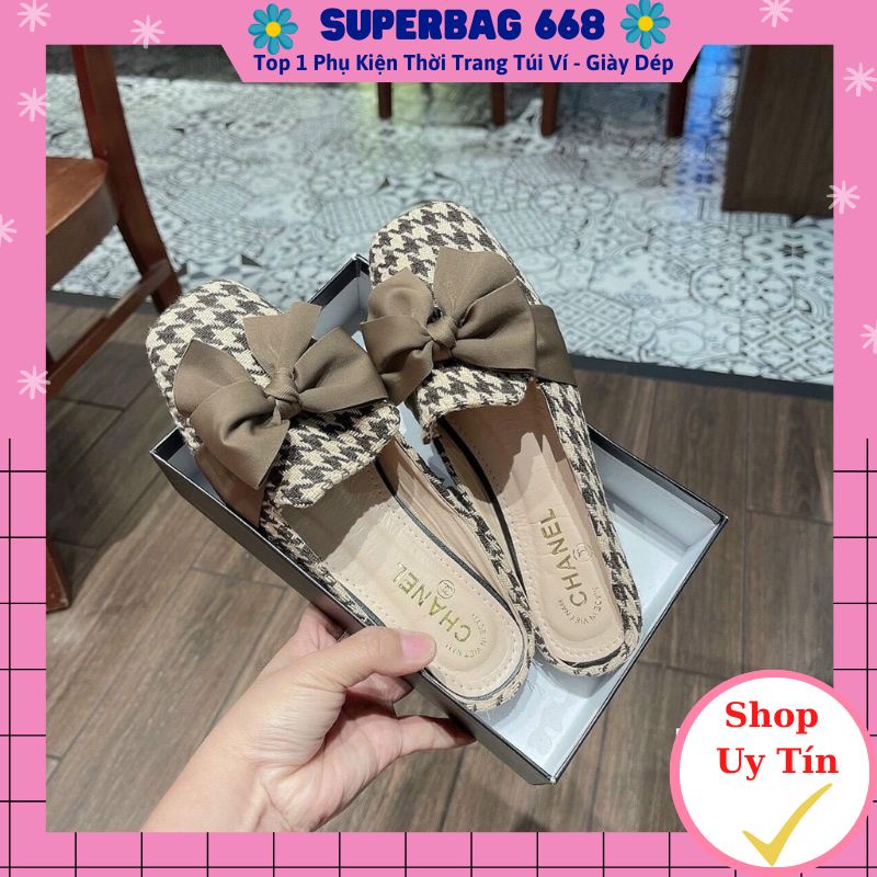 Sục Nữ ♥️FREESHIP♥️ Dép Sục Nữ Kẻ Dạ Mềm Đính Nơ Vải Siêu Xinh SPB 99