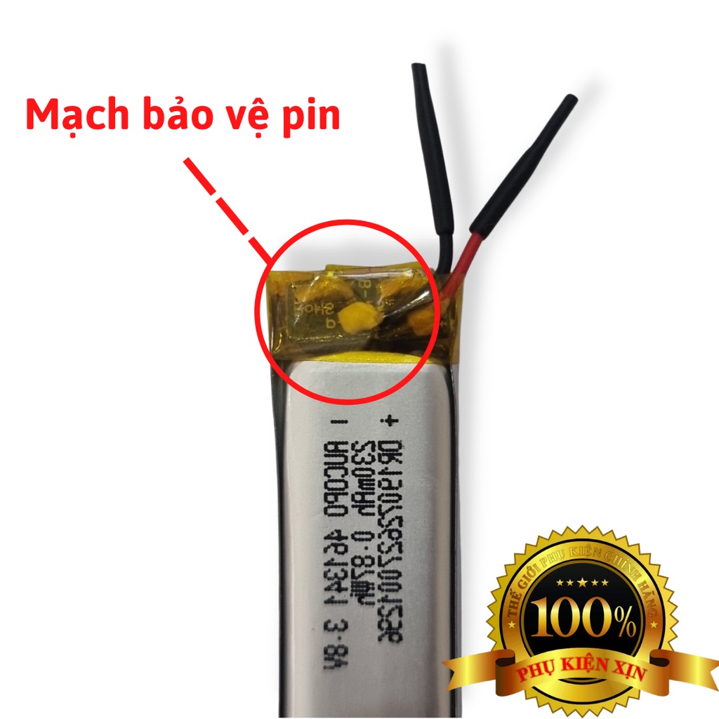 Pin LiPo 3.8v 230mAh Có Mạch Bảo Vệ Pin, Kích Thước 43 x 13 x 4.1mm Chính Hãng (Phù hợp DIY Tai Nghe, Đồ Chơi, Led,...)